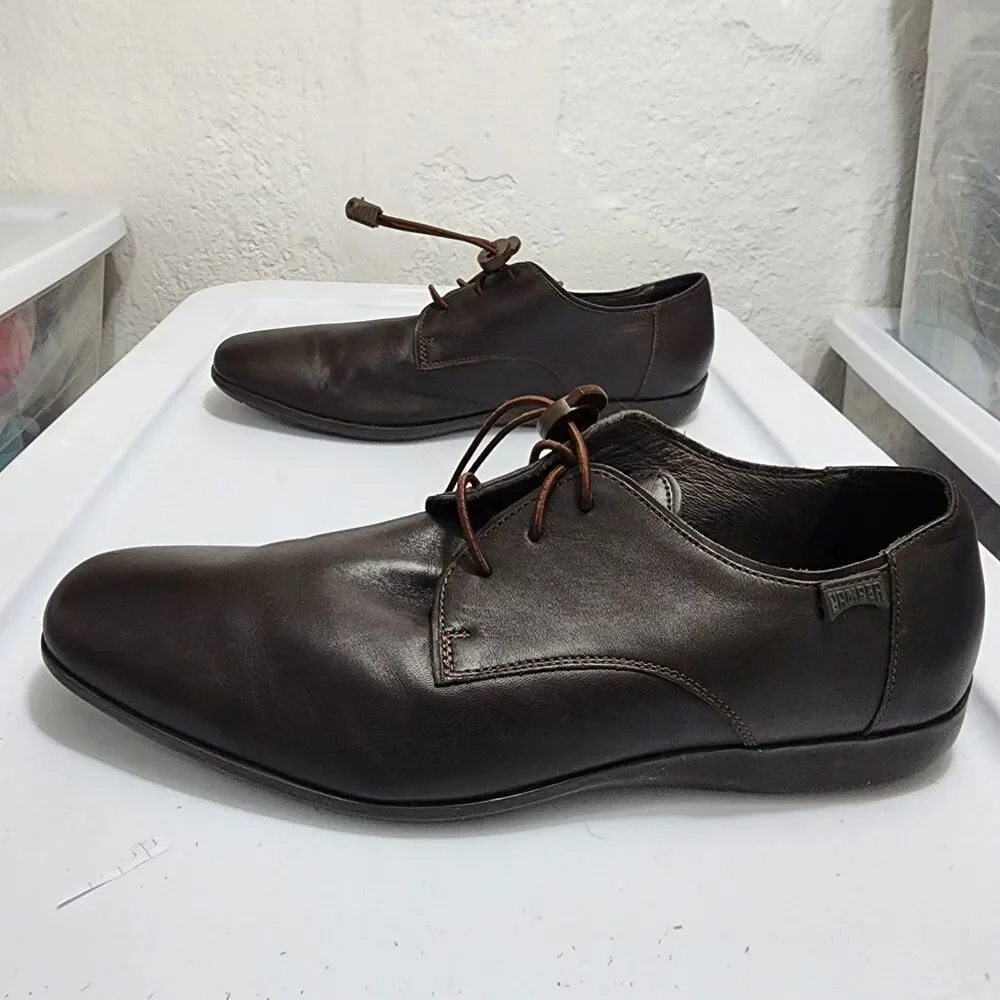 Camper Mauro Derby Shoes Oxford Loafers Brown Leather Toggle Lace EUR 45 US 11